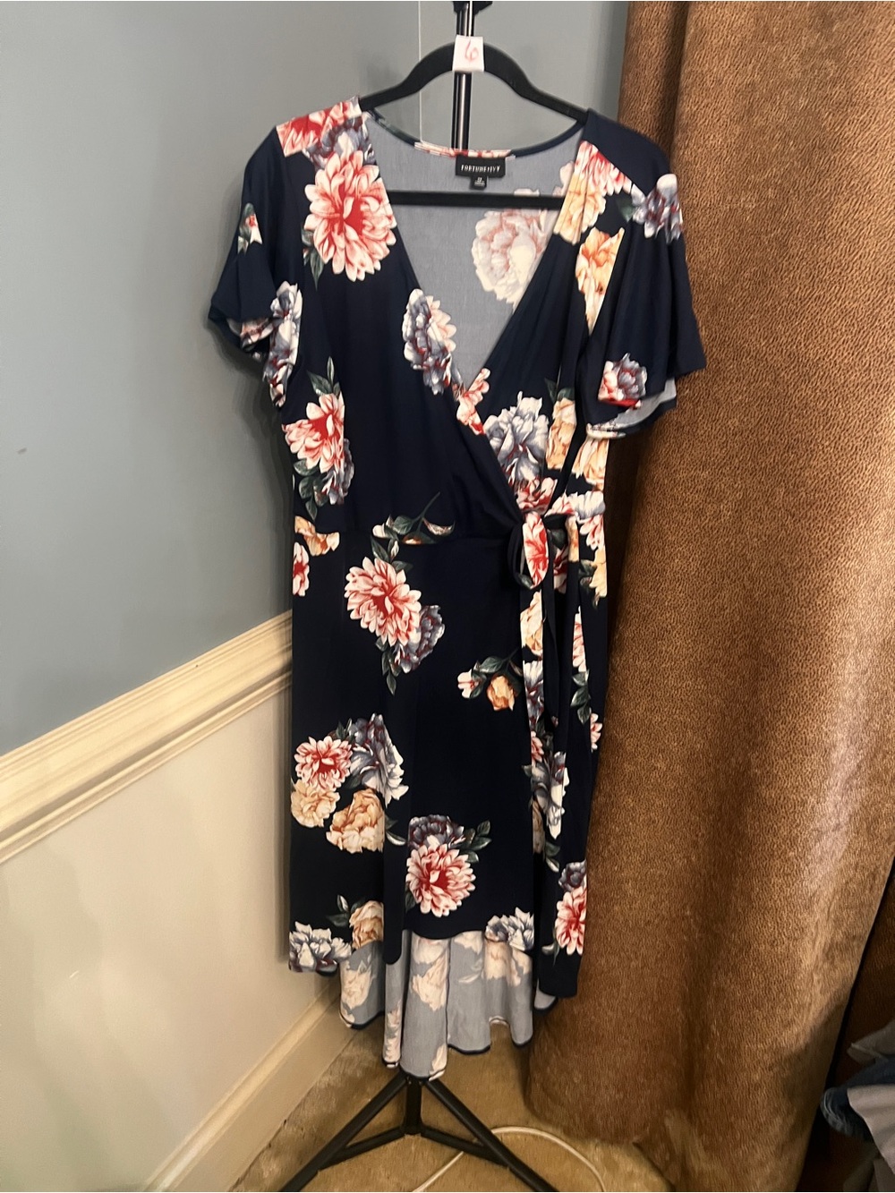 Floral Wrap Dress in Navy with Tie Waist